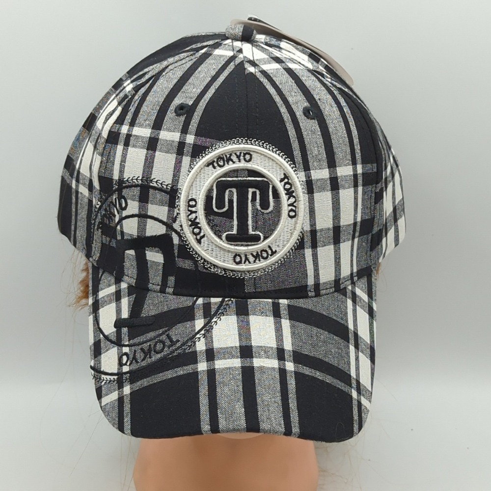 Robin Ruth Tokyo Hat Black White Plaid Cap Adjustable Baseball Style NWT